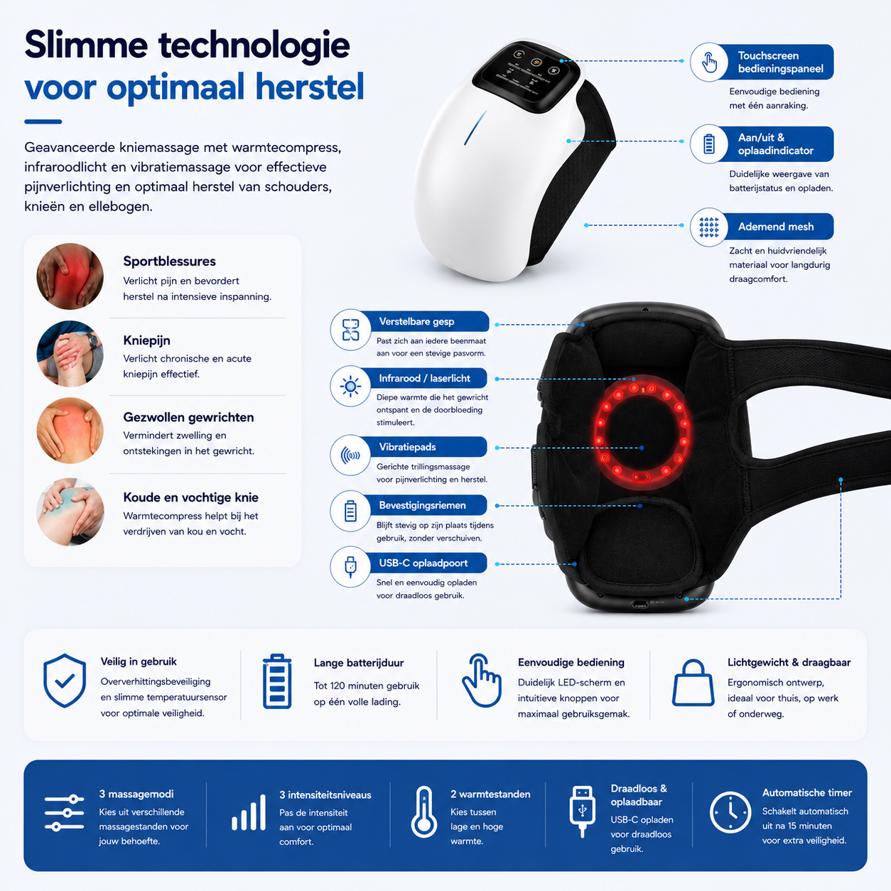 KneeRelief™ Ultra - Slimme Knie Massager met Warmte & Compressie