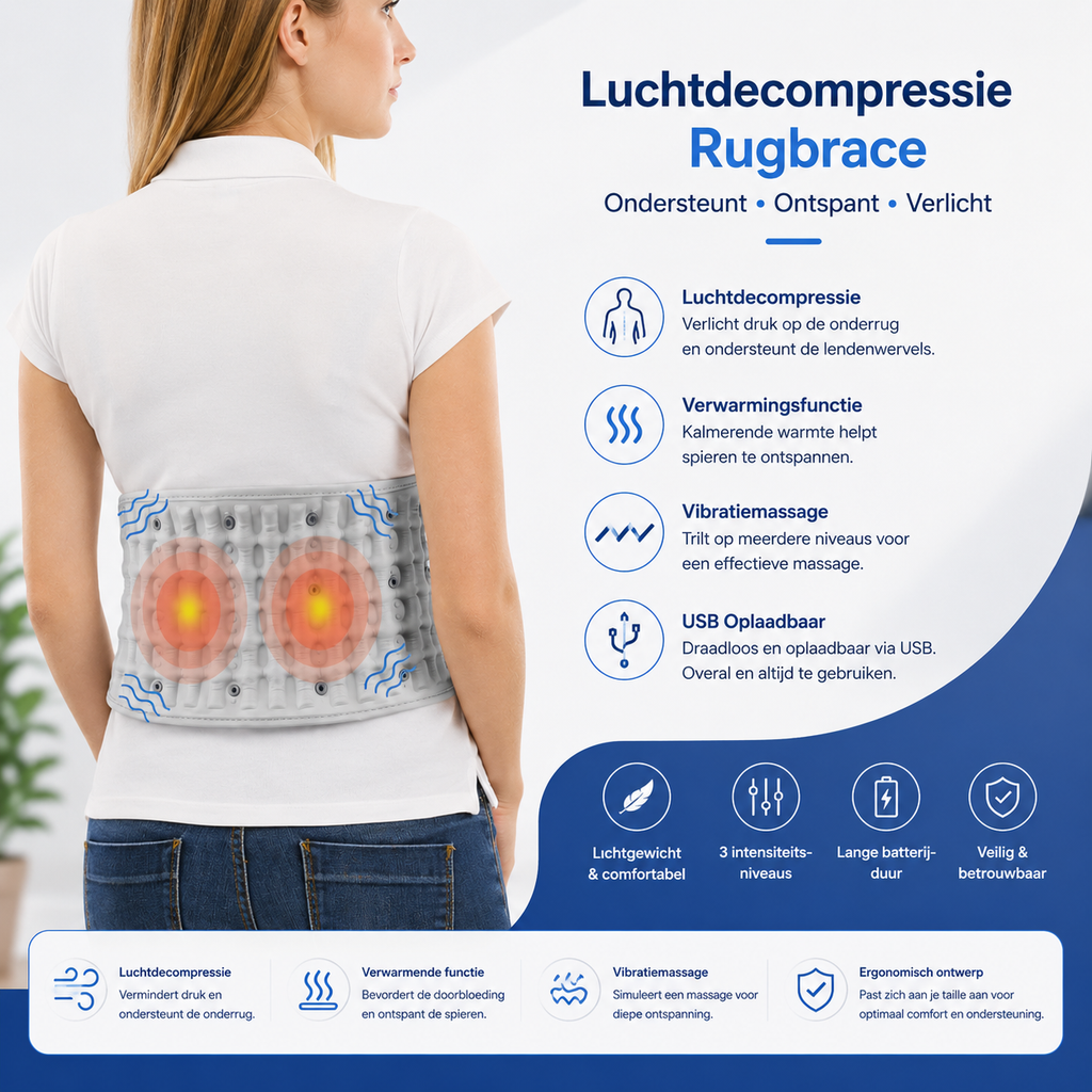 LumbarEase™ Pro Slimme Rugbrace met Warmte & Vibratiemassage