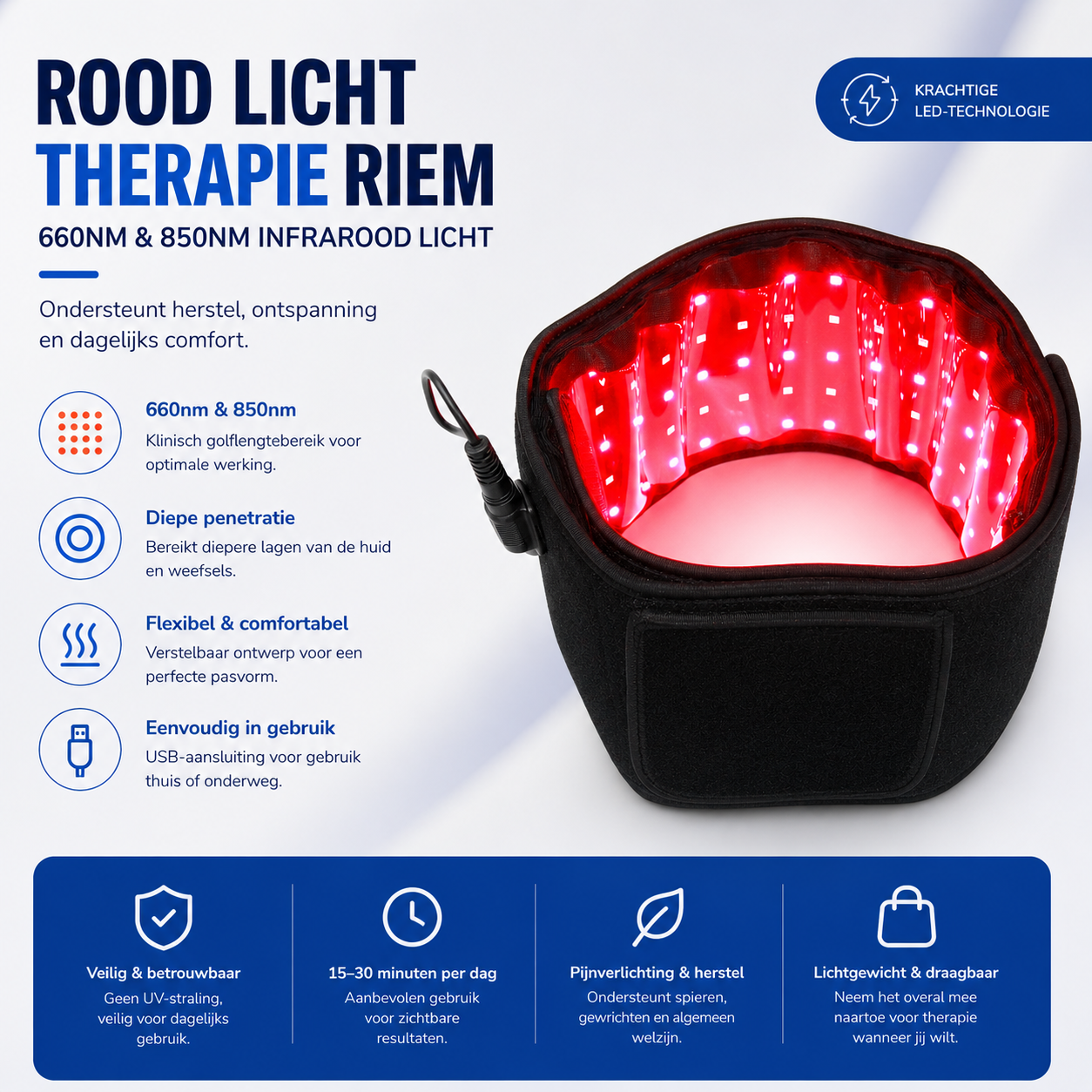 RedPulse™ Therapy Belt 660/850nm Infrarood & Rood Licht Therapie Riem