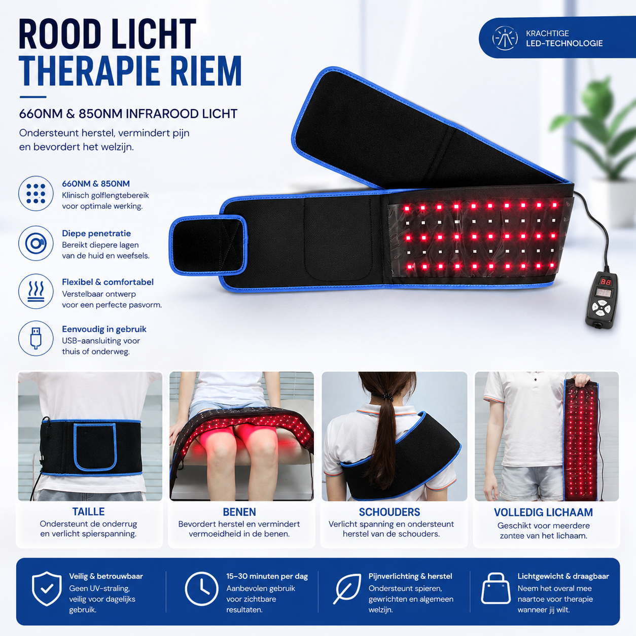 RedPulse™ Therapy Belt 660/850nm Infrarood & Rood Licht Therapie Riem